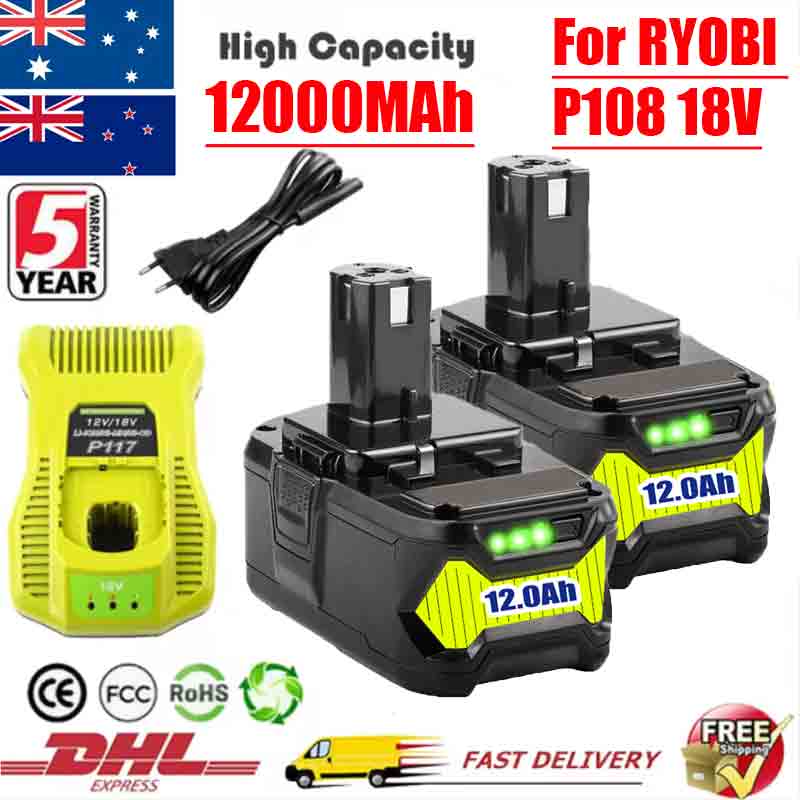 Power Tools Plus - 12Ah Per RYOBI 18V Batteria P108